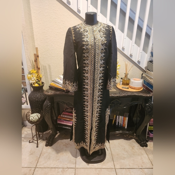 ARTISANAT LIBANAIS black kaftan with gold embroidery,All Products : American Fashion Style Bags On Sale
